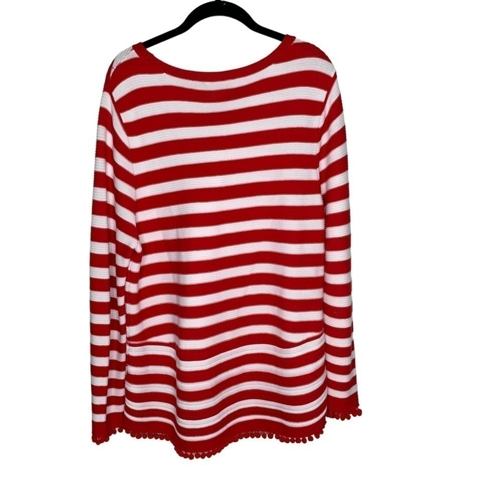 Soft Surroundings Vista Pom Pom Pullover Sweater XL Petite Red White Stripe - Picture 7 of 7